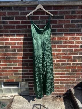Lulu’s Dark Emerald Green Floral Split Spaghetti Strap Maxi Dress